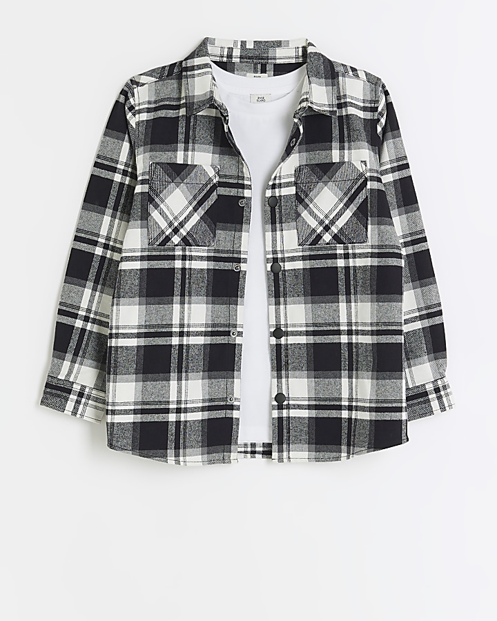 Boys Black Check Shirt and Tshirt Set River Island