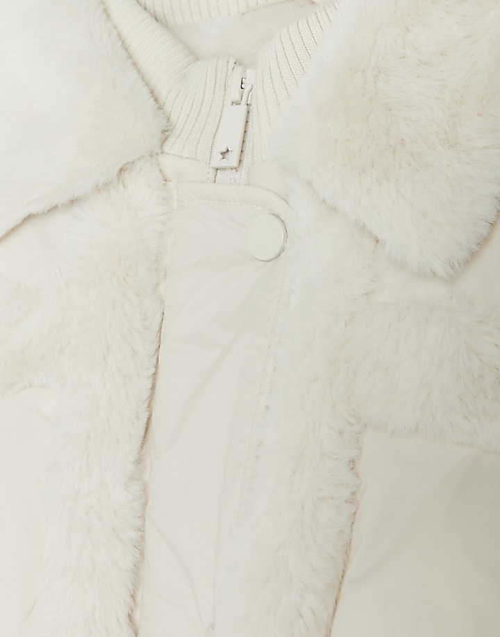 Girls cream puffer aviator coat River Island