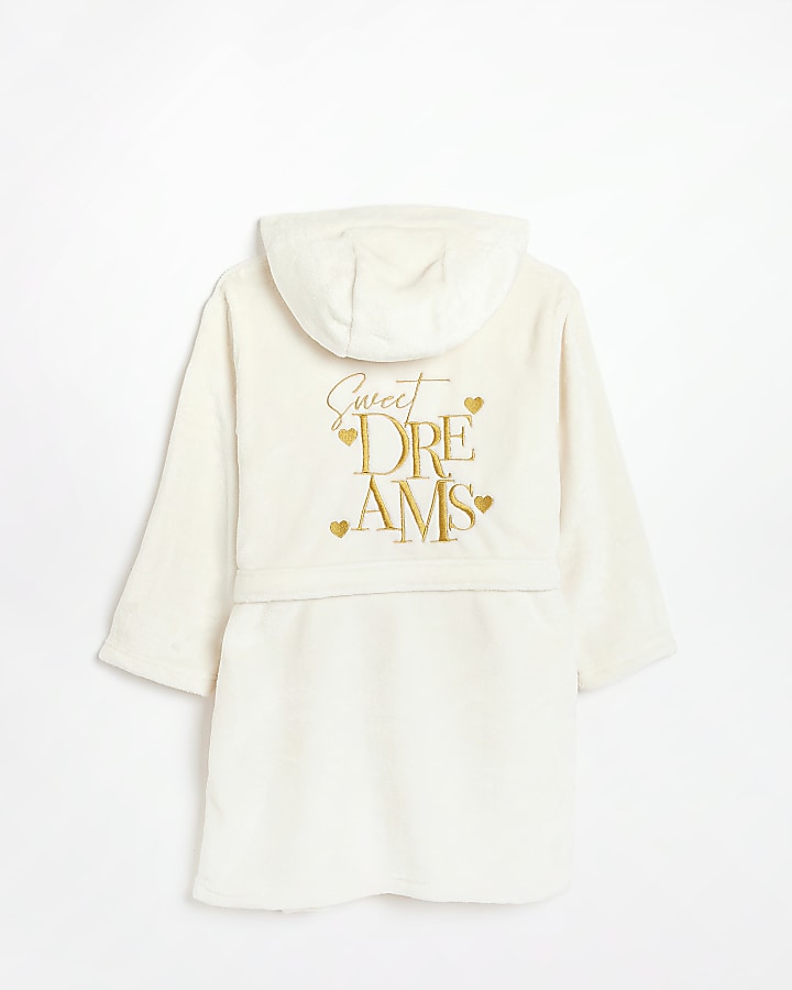 Girls cream Sweet Dreams Hooded Dressing Gown River Island