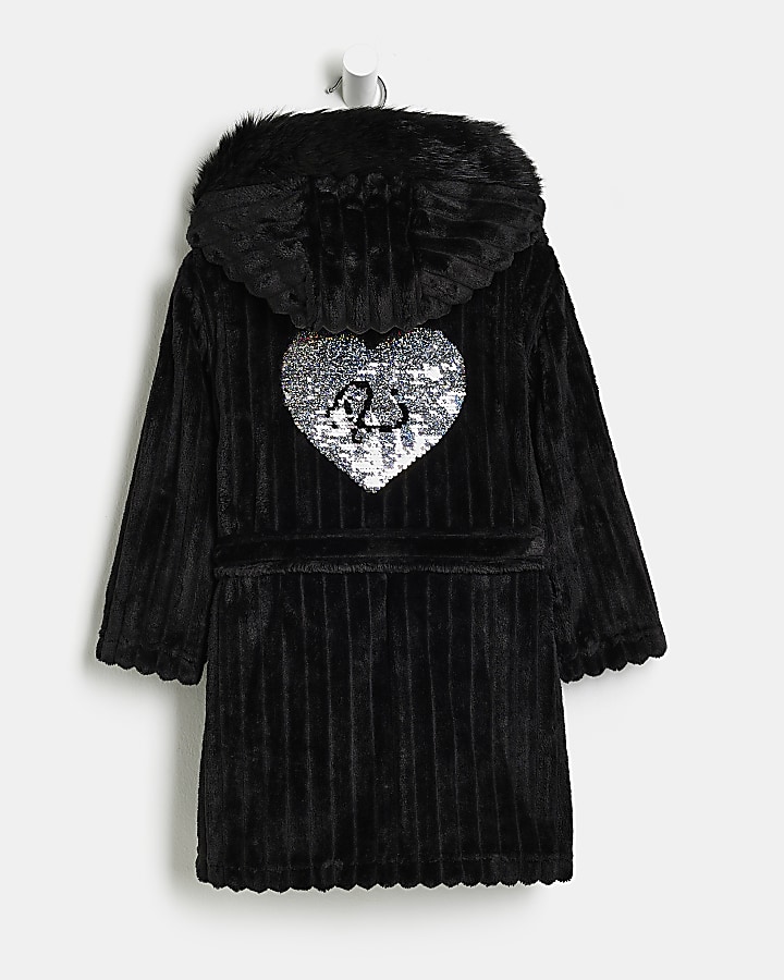 Mini Girls Black cosy rib dressing gown River Island