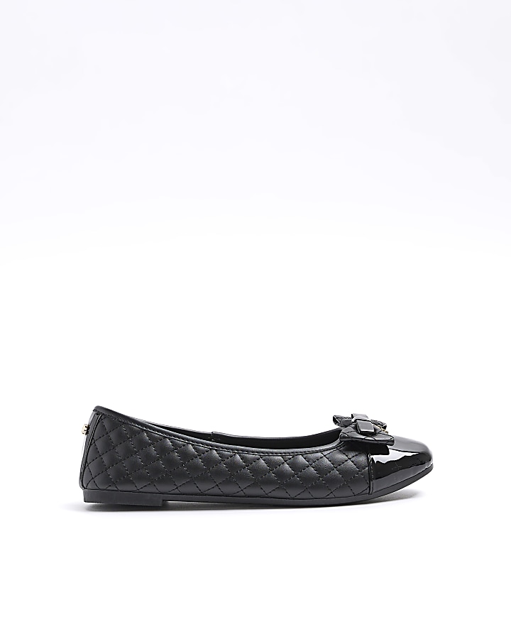 Black quilted bow ballet pumps River Island