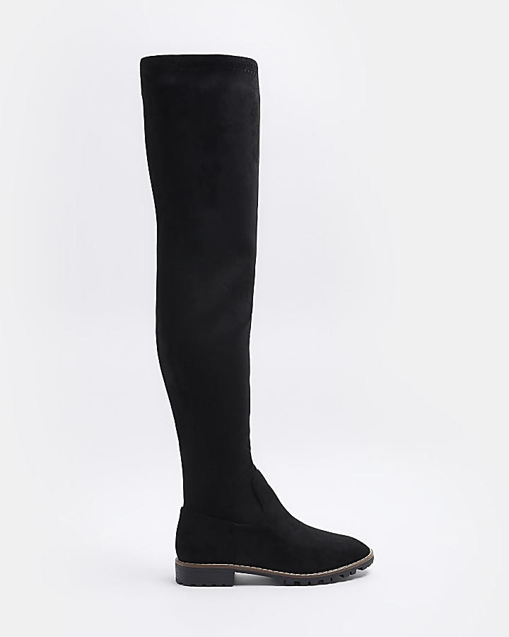 Black suedette over the knee boots River Island