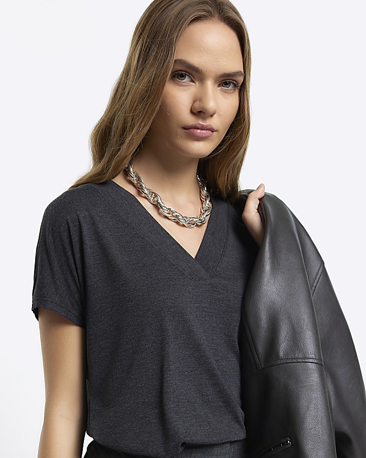 Grey vneck tshirt River Island