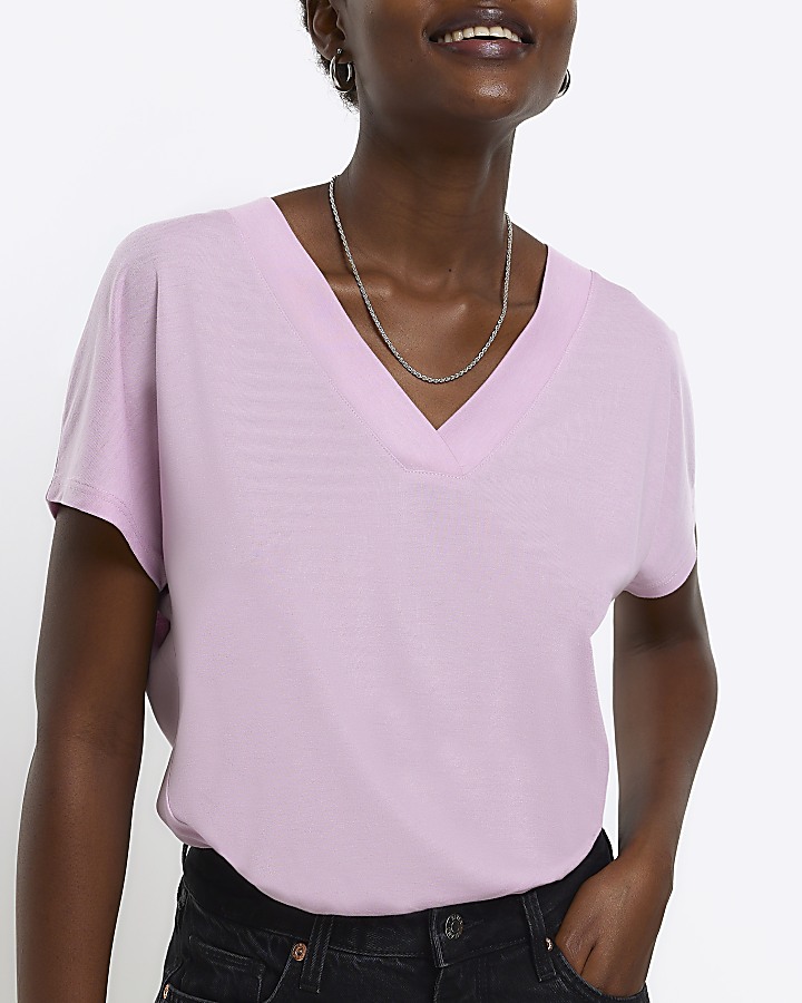 Pink vneck tshirt River Island