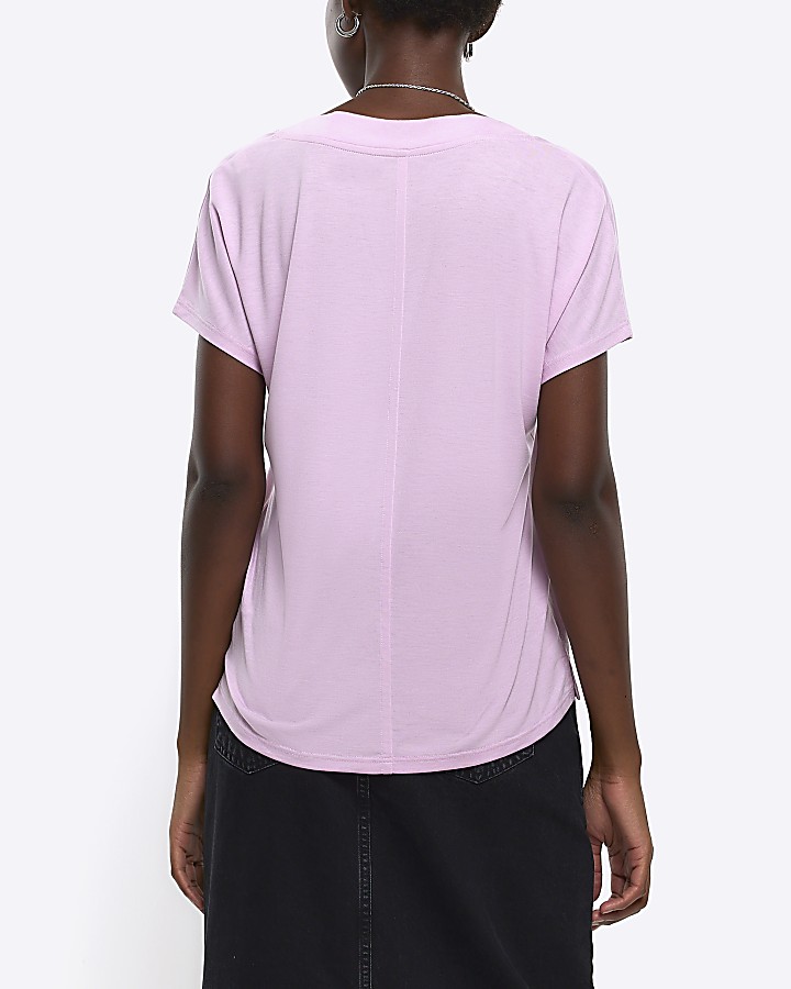 Pink vneck tshirt River Island