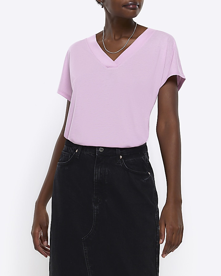 Pink vneck tshirt River Island