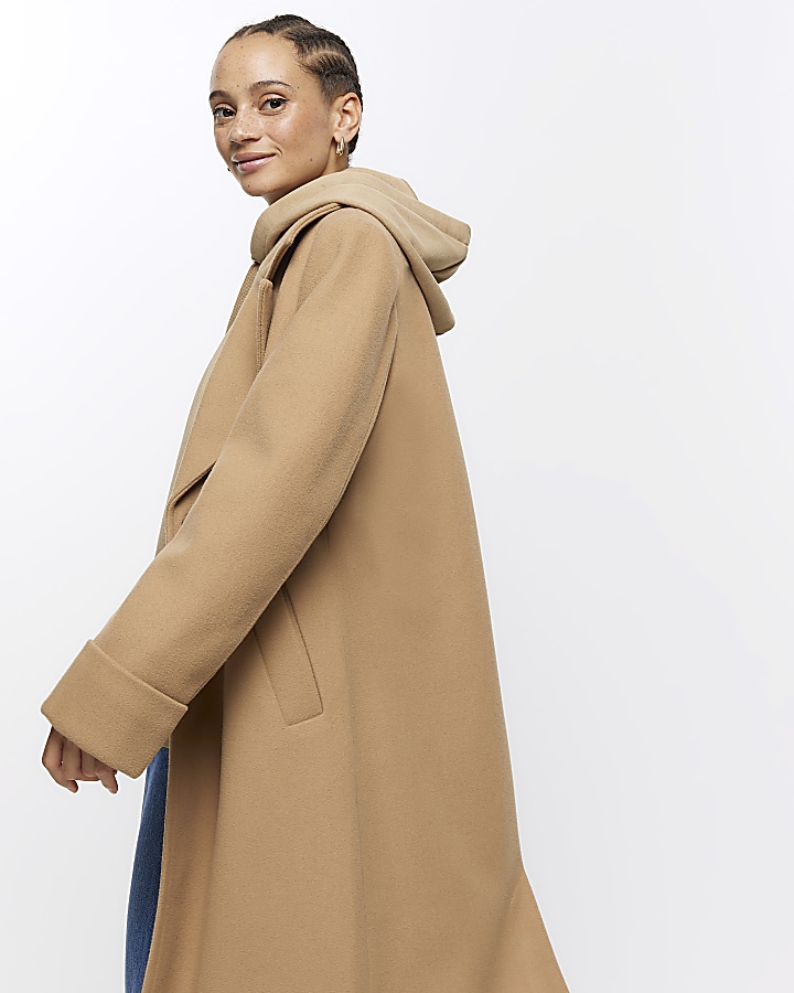 Brown button front longline coat River Island