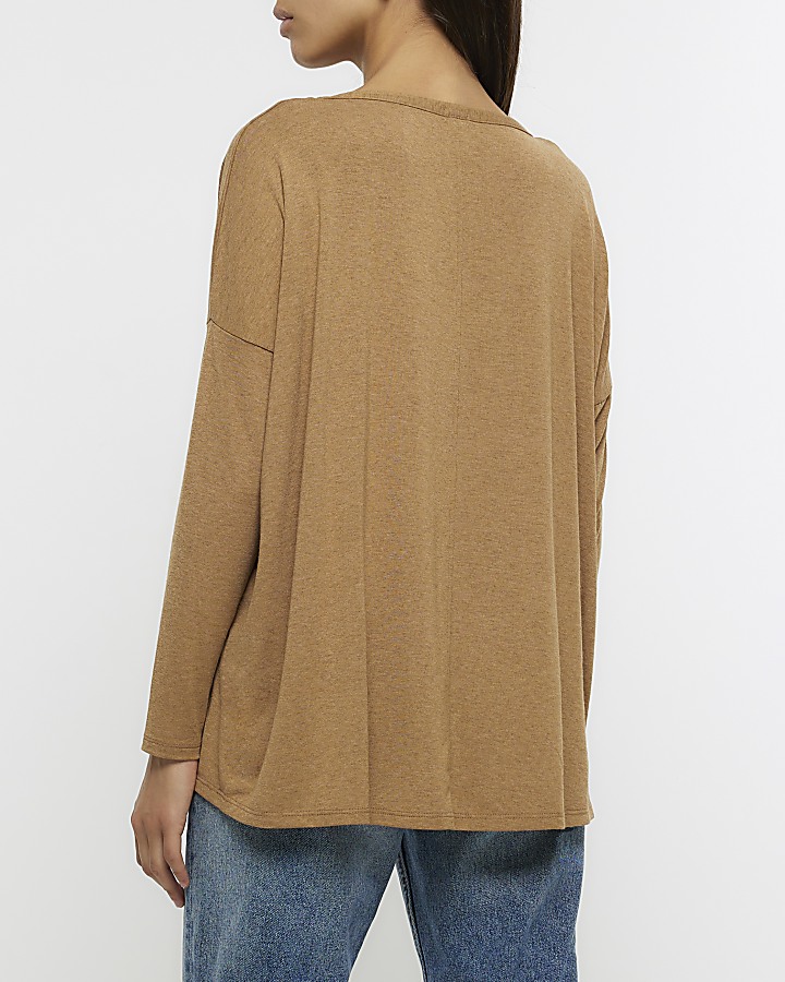 Brown batwing long sleeve top River Island
