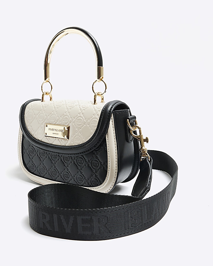 Black embossed mini cross body bag River Island