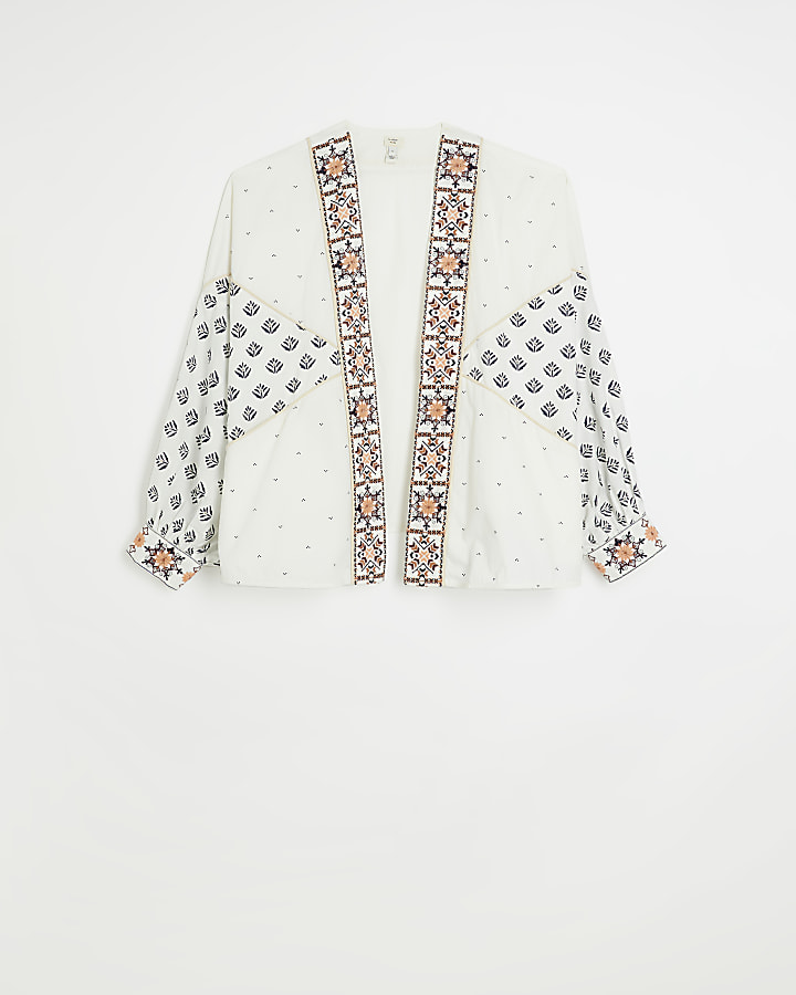 Cream embroidered jacket River Island