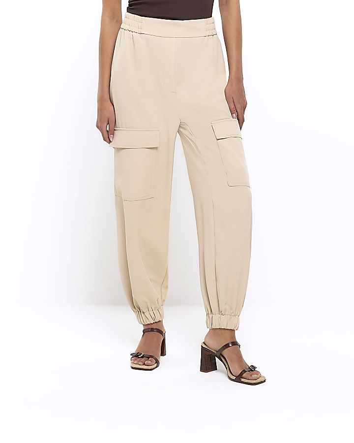 Cream utility cuffed cargo trousers River Island