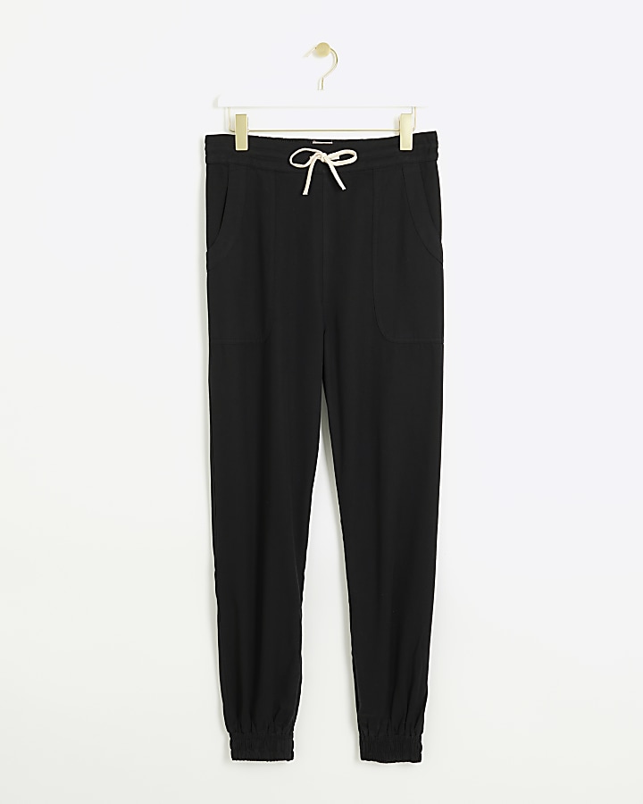 Black lyocell cuffed joggers River Island