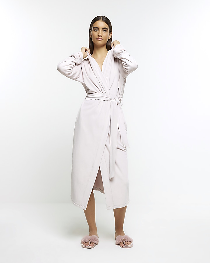 Pink soft hooded dressing gown River Island