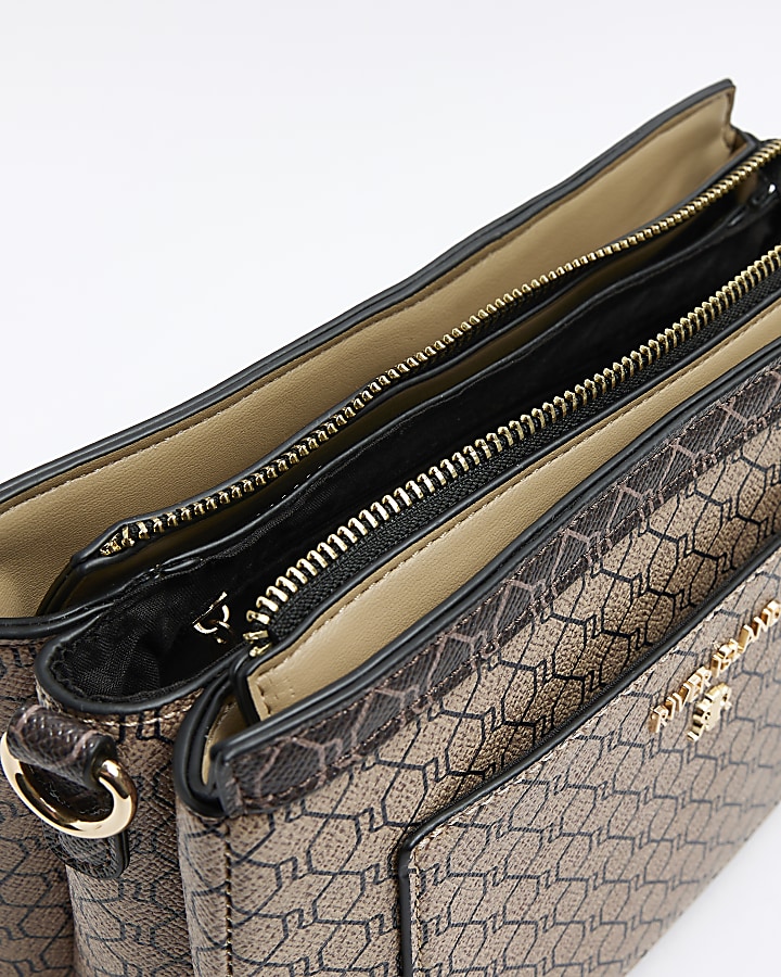 Brown monogram crossbody bag River Island