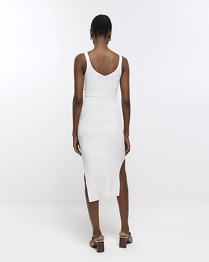 White knitted bodycon midi dress River Island