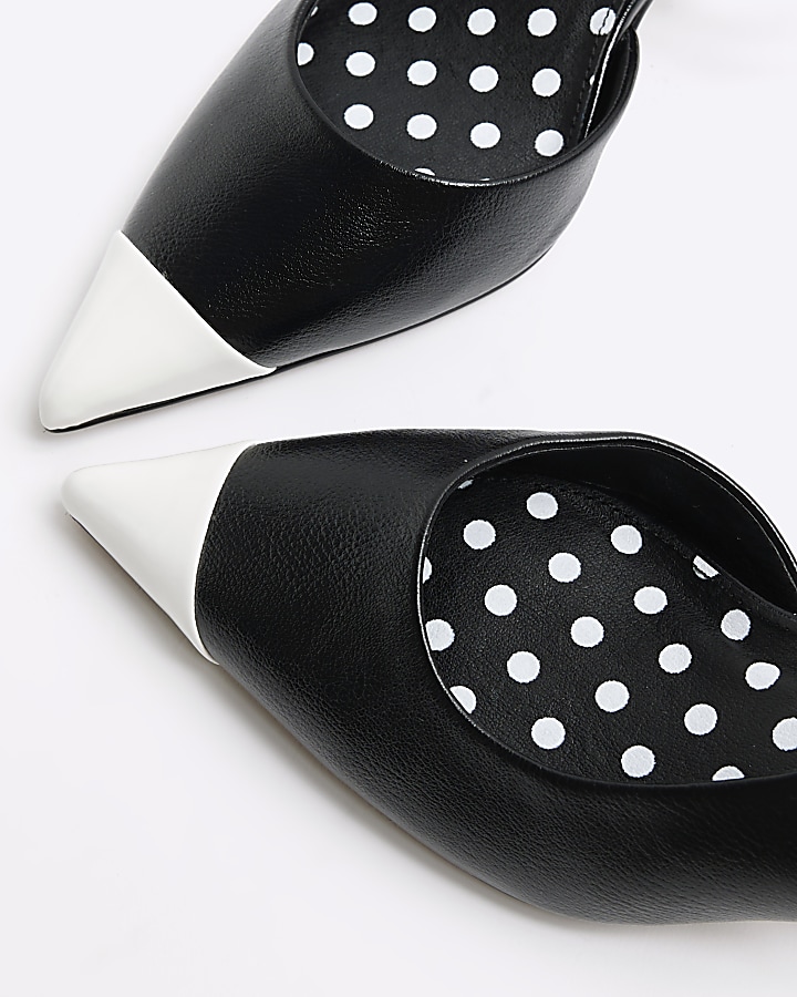 Black sling back kitten heel court shoes River Island