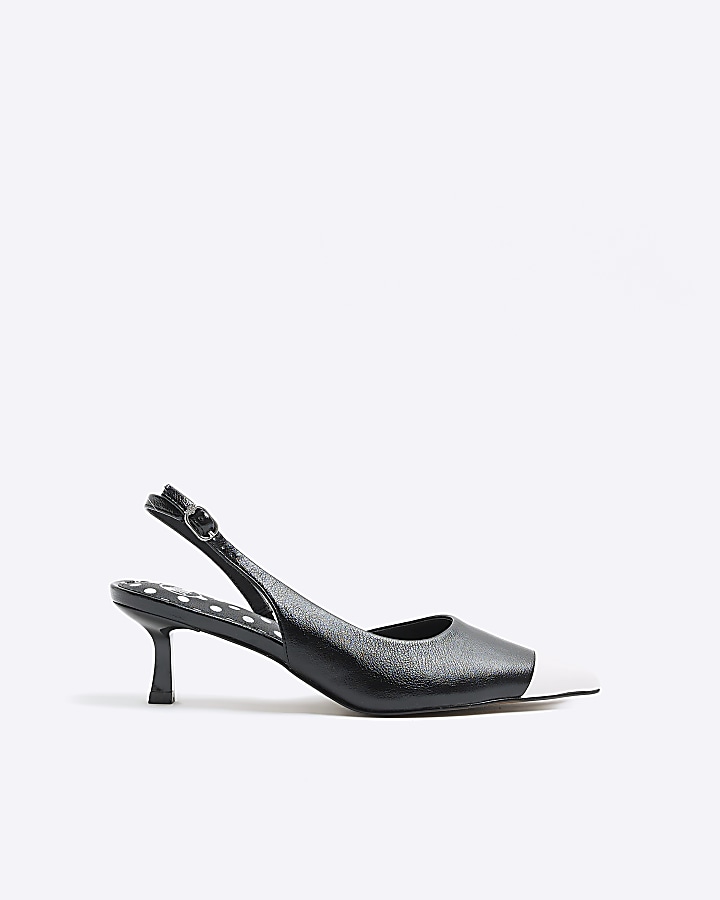 Black sling back kitten heel court shoes River Island