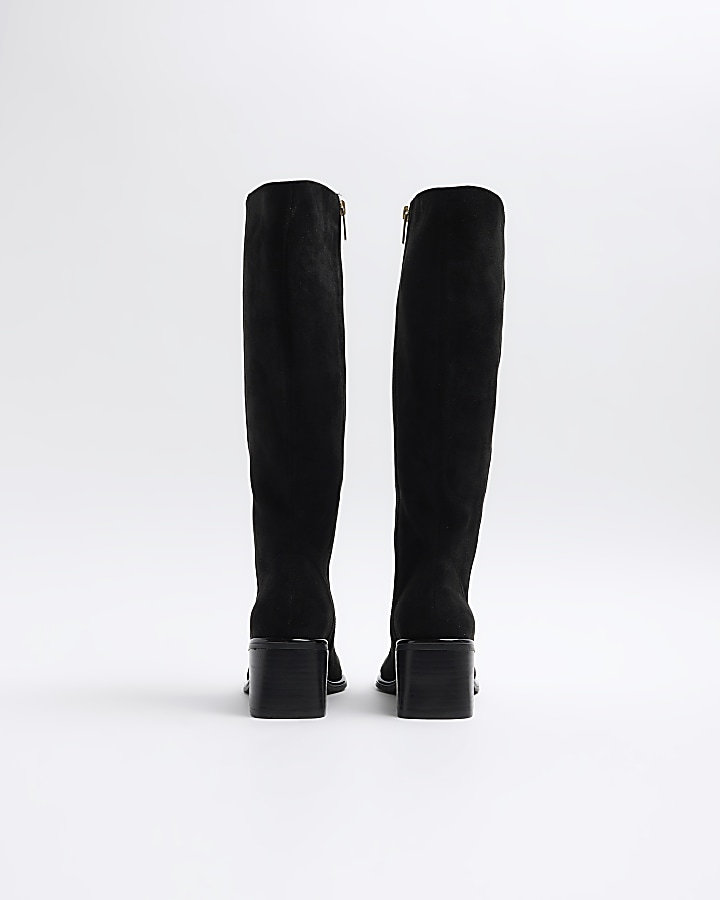 Black high leg heeled boots River Island