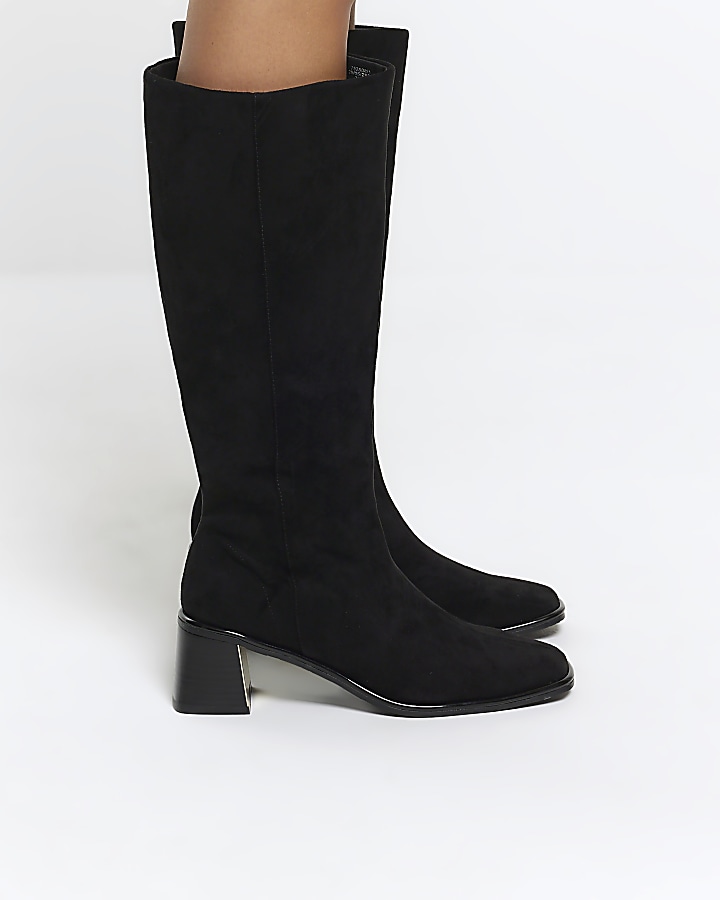 Black high leg heeled boots River Island