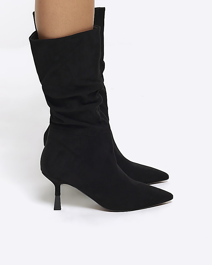 Black slouch heeled boots River Island