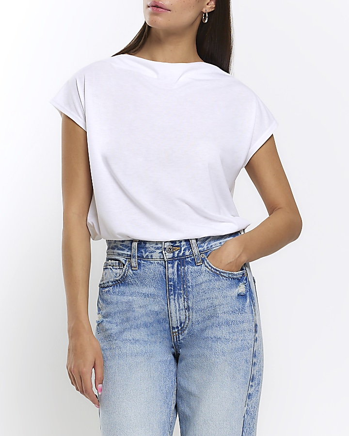 White boat neck tshirt River Island