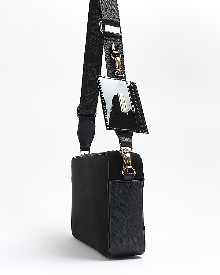 Black RI monogram boxy cross body bag River Island