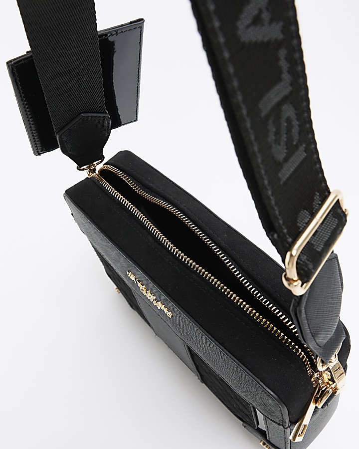 Black RI monogram boxy cross body bag River Island