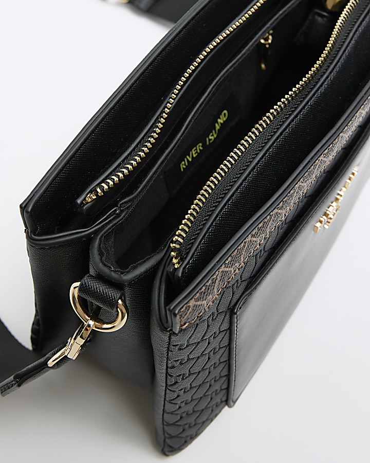 Black RI monogram pouch cross body bag River Island