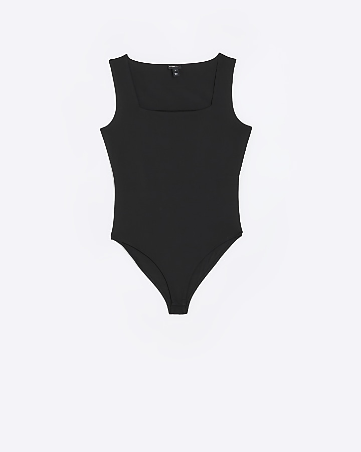 Black square neck bodysuit River Island