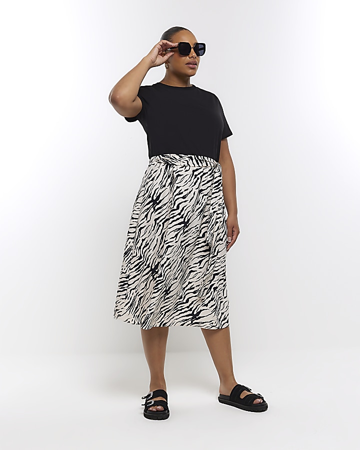 Plus black animal print tshirt midi dress River Island
