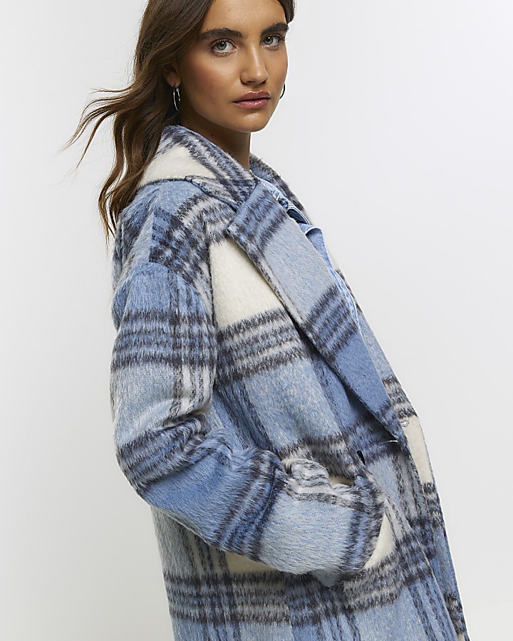 Blue check coat River Island