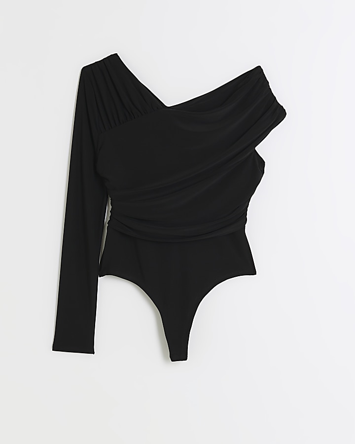 Black asymmetric one sleeve bodysuit River Island