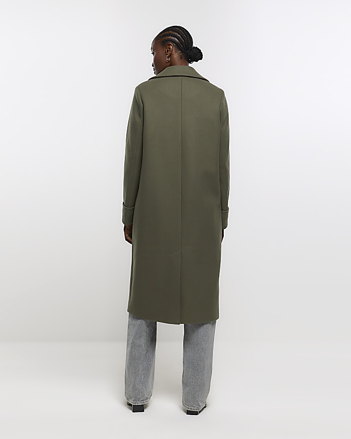 Khaki roll sleeve longline coat River Island