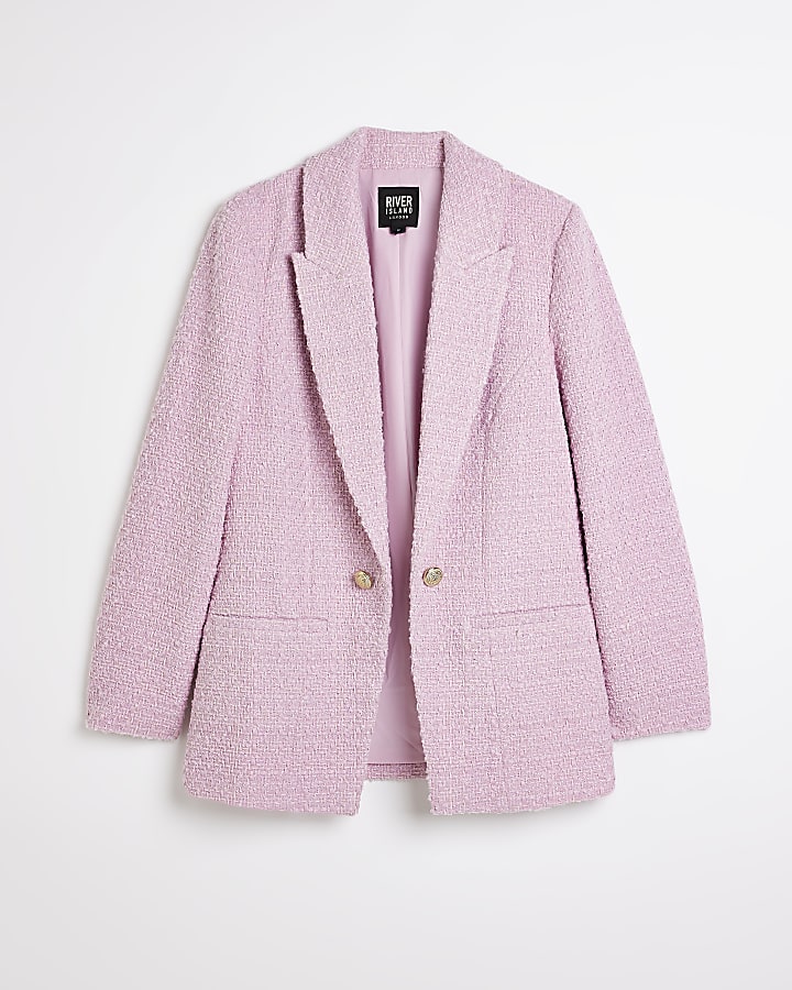 Pink boucle blazer River Island