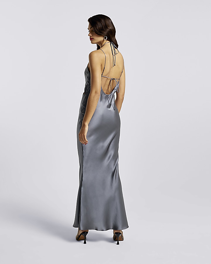Silver silk slip maxi dress River Island