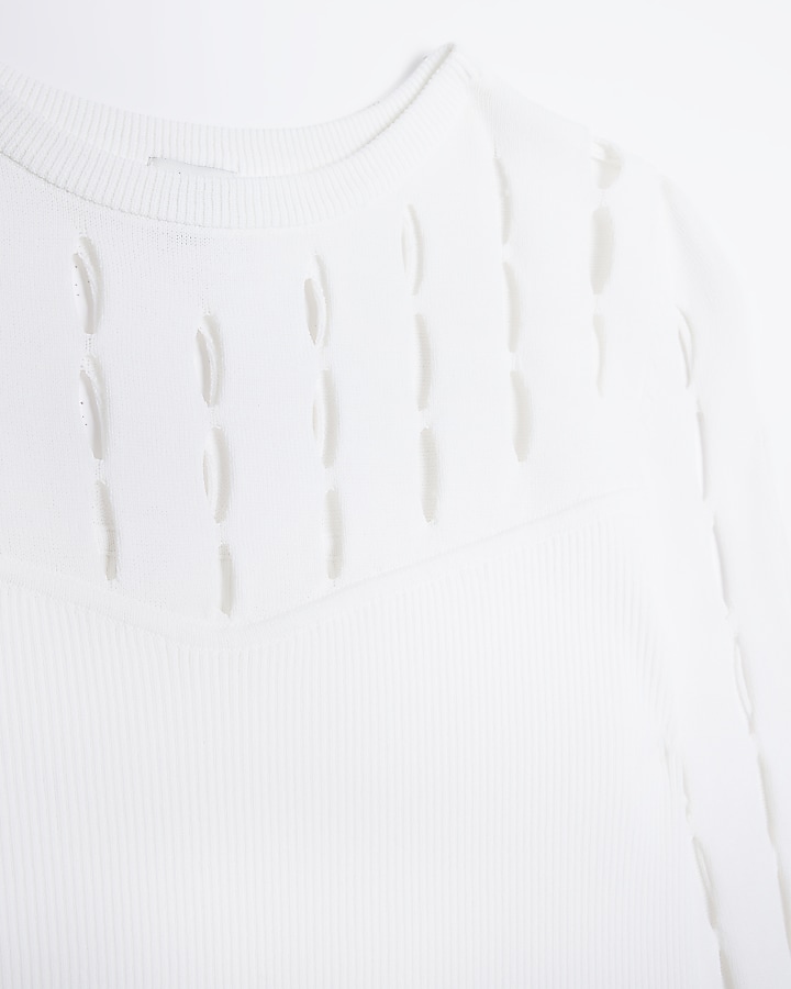 White cut out long sleeve top River Island