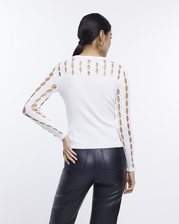 White cut out long sleeve top River Island