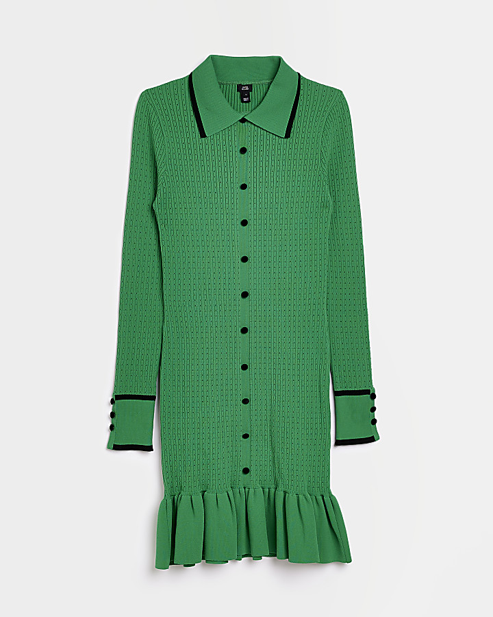 Green knit shirt dress River Island