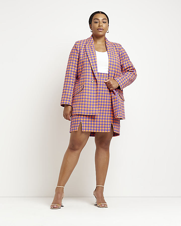 Plus orange dogtooth mini skirt River Island