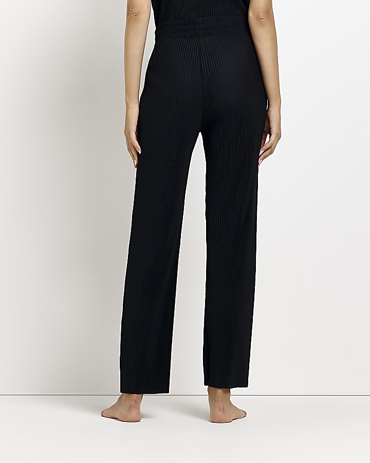 Black plisse wide leg trousers River Island