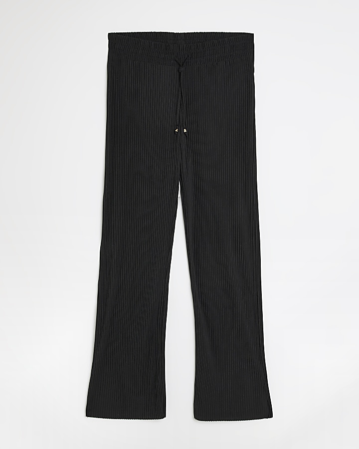 Black plisse wide leg trousers River Island