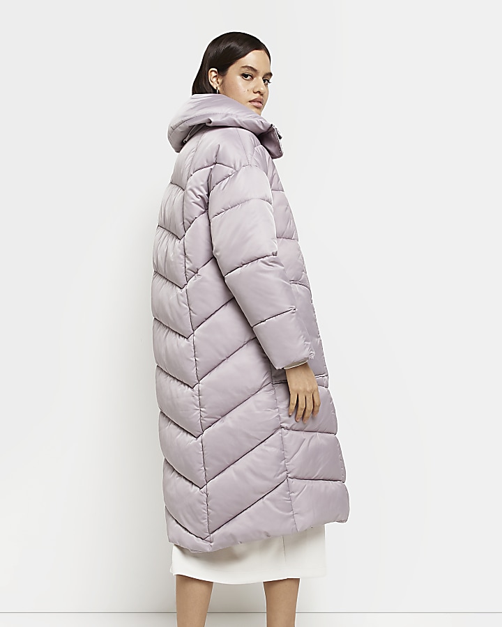 Grey padded longline coat River Island