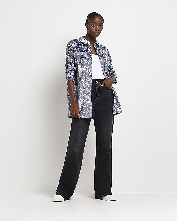 Grey velvet animal print shacket River Island