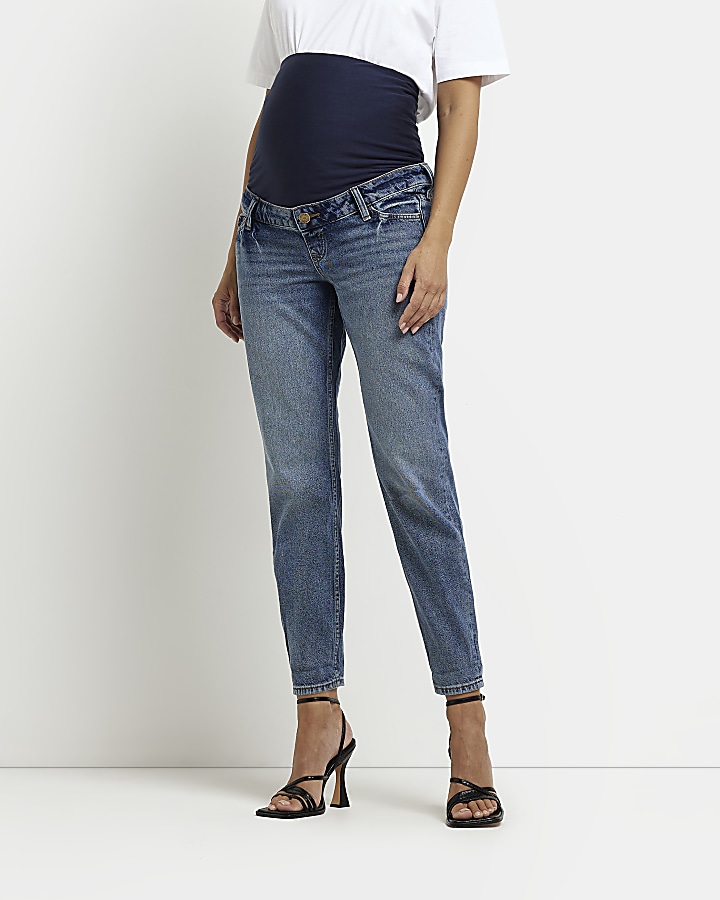 Blue mid rise maternity mom jeans River Island