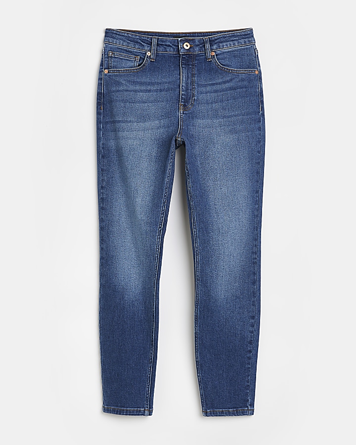 Blue mid rise straight leg mom jeans River Island