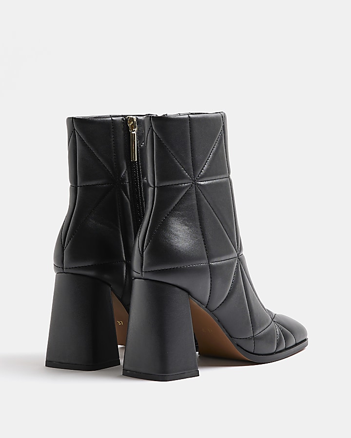 Black quilted heeled ankle boots River Island