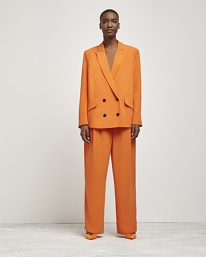 Orange tailored double breasted blazer River Island