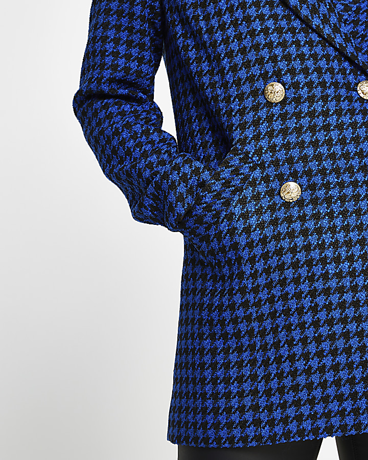 Blue Longline Dogtooth Check Blazer River Island