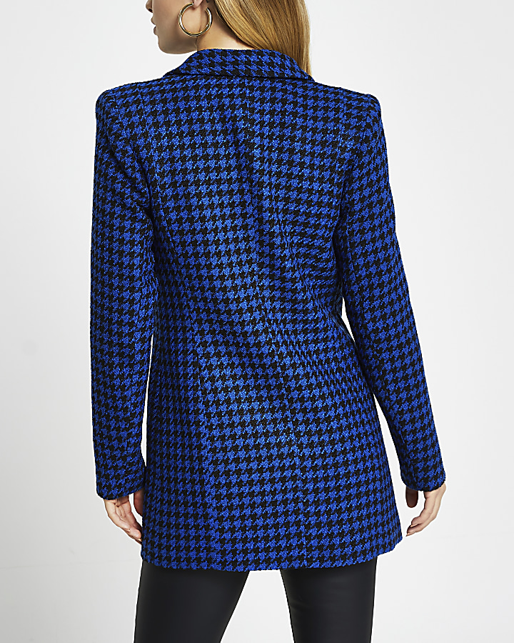Blue Longline Dogtooth Check Blazer River Island