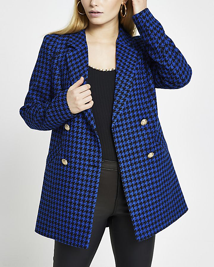 Blue Longline Dogtooth Check Blazer River Island